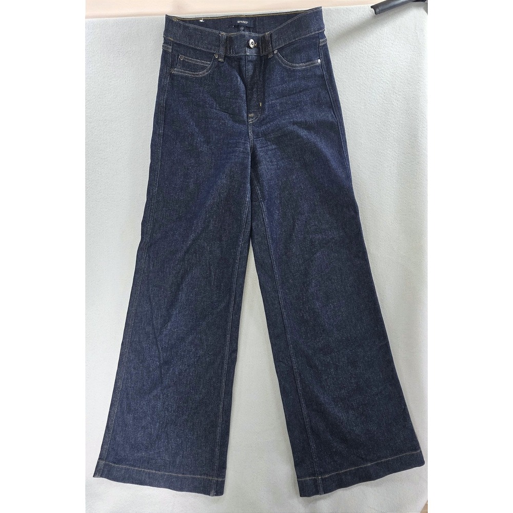 Spanx Wide Leg High Rise Clean Girl Denim Jeans M Dark Wash Minimalist Classic